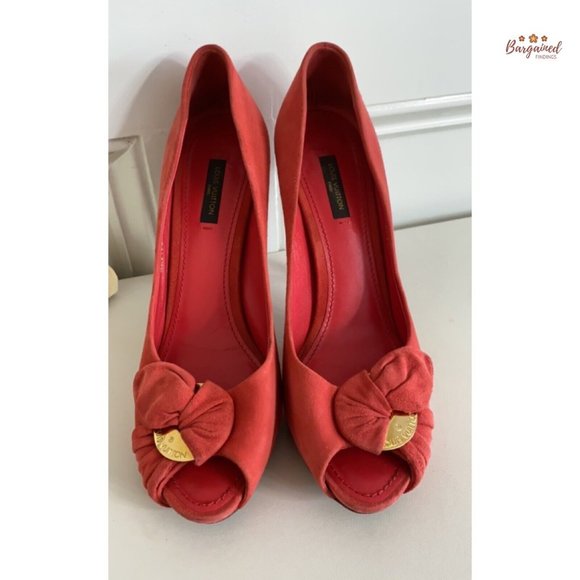 Authentic Louis Vuitton Red Suede Leather Peep Toe Pumps Shoes Sandals Size 39/9 - Picture 14 of 15